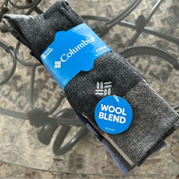 Columbia Other - Columbia Men's Wool-Blend Crew Socks - Black, Blue, Tan, & Brown (4-Pack)